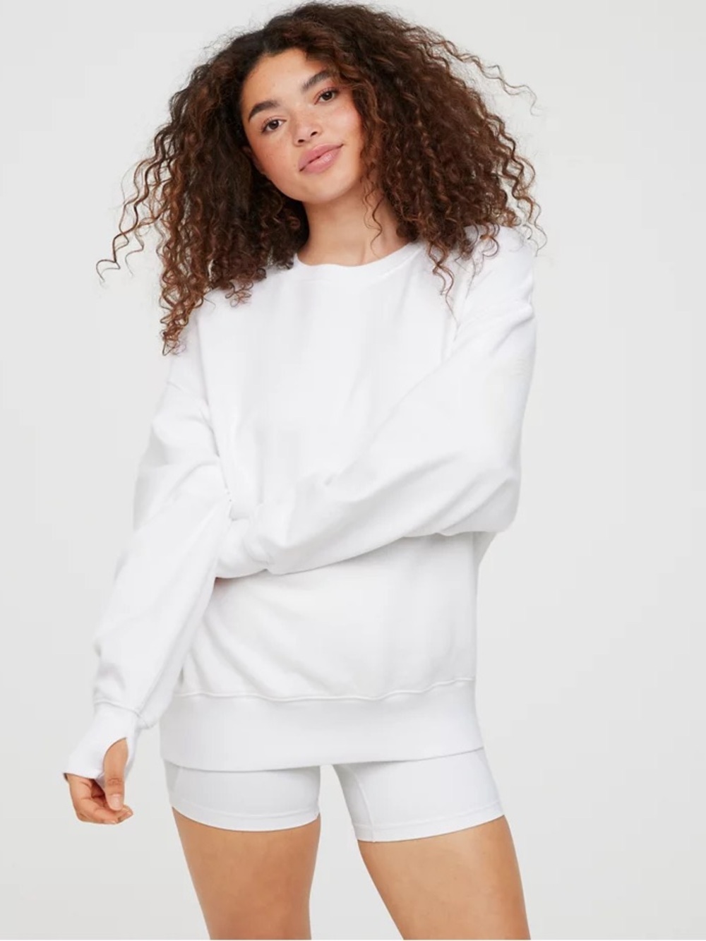 Aerie Offline Throw-Back Oversized Fleece Crewneck Sweatshirt Small White - Picture 2 of 8
